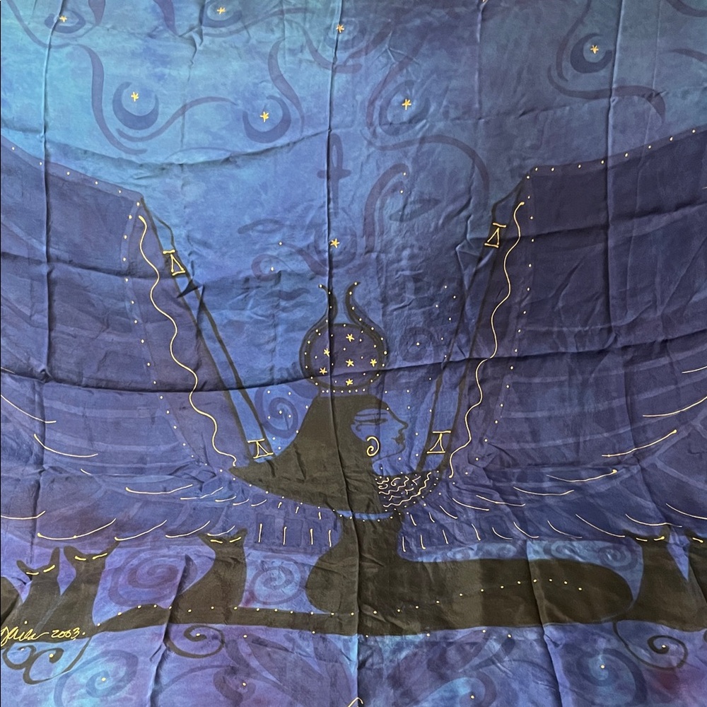 Silk teal tie-dyed wrap Egyptian goddess Isis  Nut cat ankh witch pagan stars